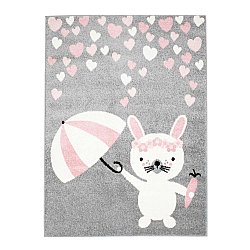 Teppiche für das Kinderzimmer Kinderteppich für junge Mädchen mit Tier Bubble Rain grau Kaninchen mit Regenschirm