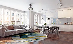 Rund Teppich - Alvaro (blau/weiß/gold)