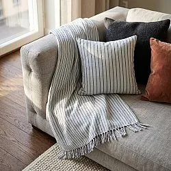 Couvertures - Rumi stripe cotton throw (bleu clair/marine/crème)