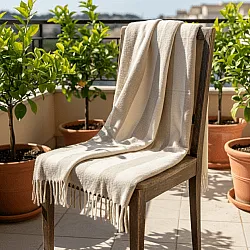Decken - Wolldecke im Mischgewebe - Beatriz Stripe (beige/weiß)