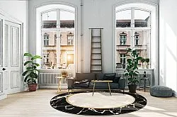 Rund Teppich - Cerasia (schwarz/weiß/gold)