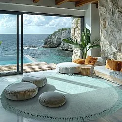 Runde Teppiche - Alba Natural Cotton Shaggy (türkis)