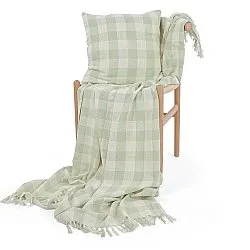 Decken - Isela check cotton throw (cremefarben/hellgrün)