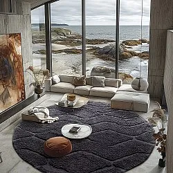 Runde Teppiche - Brynn Natural Cotton Shaggy (schwarz)