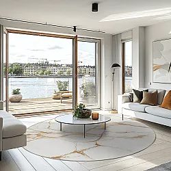 Rund Teppich - Cesina (stone/weiß/gold)