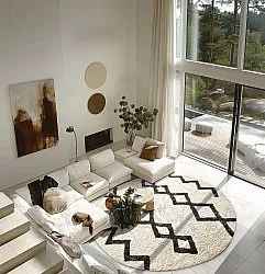 Tapis rond - Chablis Natural Cotton Shaggy (blanc cassé/noir)