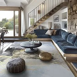 Wilton-Teppich - Ekual (blau/grau/gold)