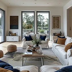 Wilton-Teppich - Ekual (blau/grau/gold)