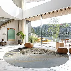 Rund Teppich - Ekual (blau/grau/gold)