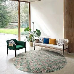 Runde Teppiche - Elsey Natural Cotton Shaggy (grau/rosa)