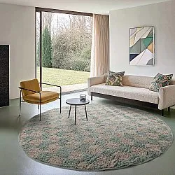 Runde Teppiche - Elsey Natural Cotton Shaggy (grau/rosa)