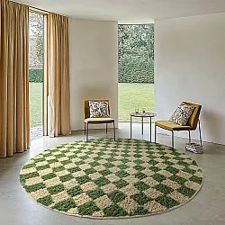 Runde Teppiche - Elsey Natural Cotton Shaggy (grün/beige)