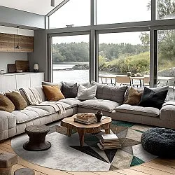 Rund Teppich - Feres (grau/beige/bunt)