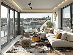 Wilton-Teppich - Flores (schwarz/braun/weiß)