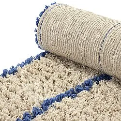 Hochflorteppiche - Kairi Natural Cotton Shaggy (beige/blau)