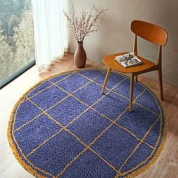 Rund Teppich - Lana Natural Cotton Shaggy (blau/gelb)