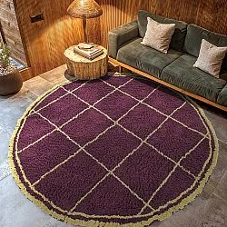 Rund Teppich - Lana Natural Cotton Shaggy (bordeaux/gelb)