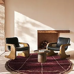 Rund Teppich - Lana Natural Cotton Shaggy (taupe/rot)