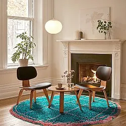 Rund Teppich - Lana Natural Cotton Shaggy (türkis/rosa)