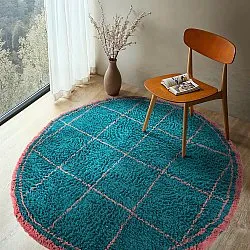 Rund Teppich - Lana Natural Cotton Shaggy (türkis/rosa)