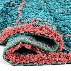 Rund Teppich - Lana Natural Cotton Shaggy (türkis/rosa)