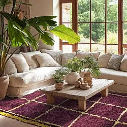 Hochflorteppiche - Lana Natural Cotton Shaggy (bordeaux/gelb)