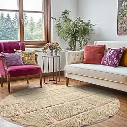 Runde Teppiche - Lindley Natural Cotton Shaggy (beige/rosa)