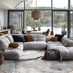 Tapis rond - Mermer (gris/blanc)