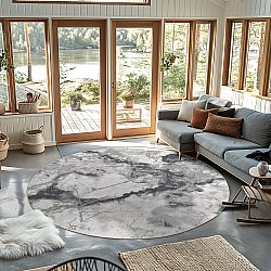 Tapis rond - Mermer (gris/blanc)