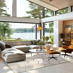 Tapis Wilton - Morino (beige/blanc/doré)