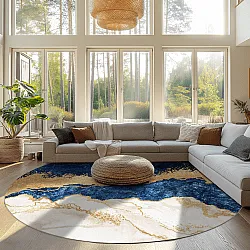 Rund Teppich - Padova (blau/weiß/gold)