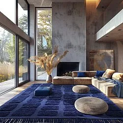 Tapis à poils longs - Salem Natural Cotton Shaggy (bleu foncé)