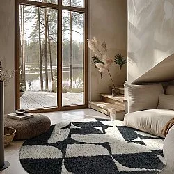 Tapis rond - Siberia Natural Cotton Shaggy (blanc cassé/noir)