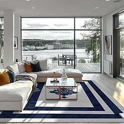 Wilton-Teppich - Soros (blau/weiß)