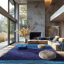 Hochflorteppiche - Taro Natural Cotton Shaggy (blau)