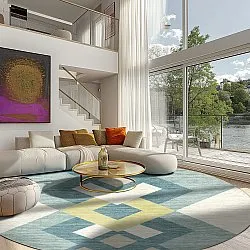 Rund Teppich - Temara (blau/bunt)