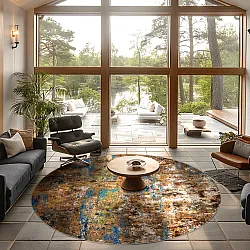 Rund Teppich - Trepito (braun/blau/multi)