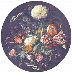 Rundt teppe - Rich Flowers (blå)