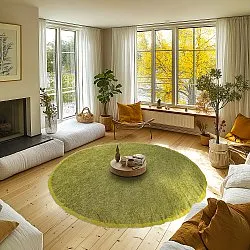 Rund Teppich - Celina Natural Cotton Shaggy (grün/gelb)