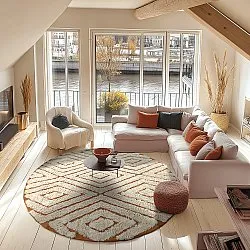 Tapis rond - Holwell Natural Cotton Shaggy (umazano bela/rjava)