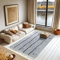 Hochflorteppiche - Leora Natural Cotton Shaggy (grau/blau)