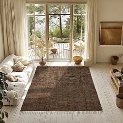 Tapis shaggy - Leora Natural Cotton Shaggy (marron/vert olive)