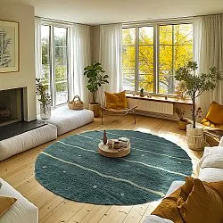 Tapis rond - Leora Natural Cotton Shaggy (vert)