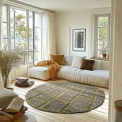 Runde Teppiche - Lindley Natural Cotton Shaggy (greige/grün)