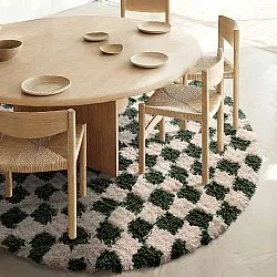 Rund Teppich - Methoni Check Cotton Shaggy (creme/grün)