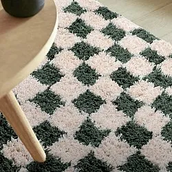 Tapis shaggy - Methoni Check Cotton Shaggy (crème/vert)