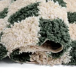 Tapis shaggy - Methoni Check Cotton Shaggy (crème/vert)