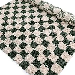 Tapis shaggy - Methoni Check Cotton Shaggy (crème/vert)
