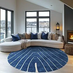 Rund Teppich - Sivia Natural Cotton Shaggy (blau)