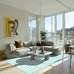 Wilton-Teppich - Joma (türkis/weiß)